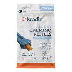 kradle all day calming bone refill kit, 28 pack - stress relief support for dogs - human grade calming chews with soothing ingredients - refills for all day calming bone - bacon flavor