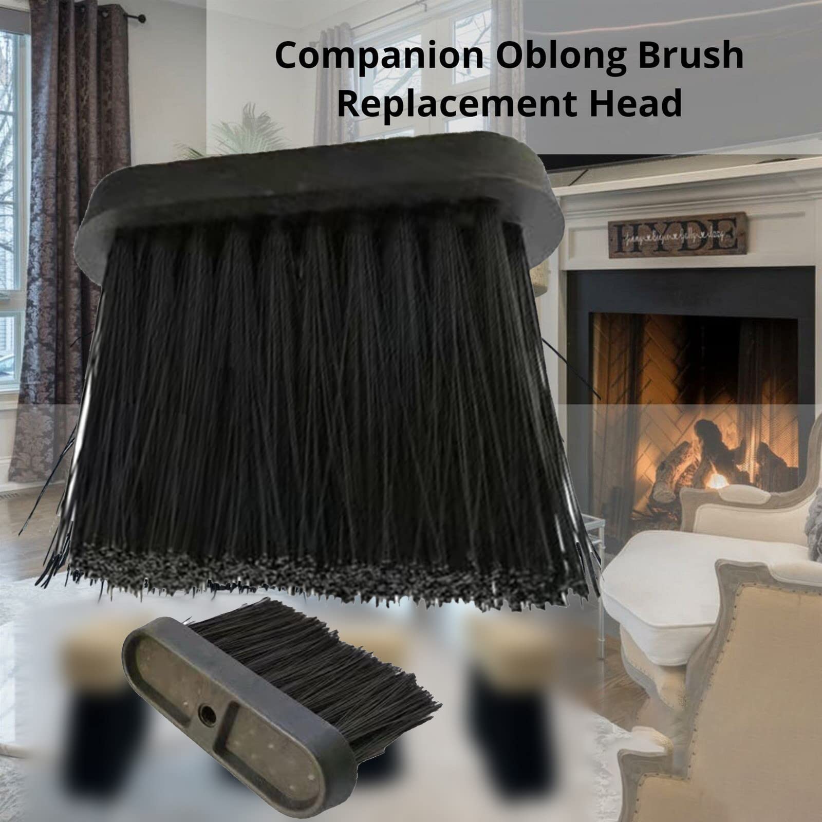 2Pcs Hearth Brush Oblong Replacement Spare Head Refill Companion Sets for Fireplace Fire Pit, Wood Burning Stove