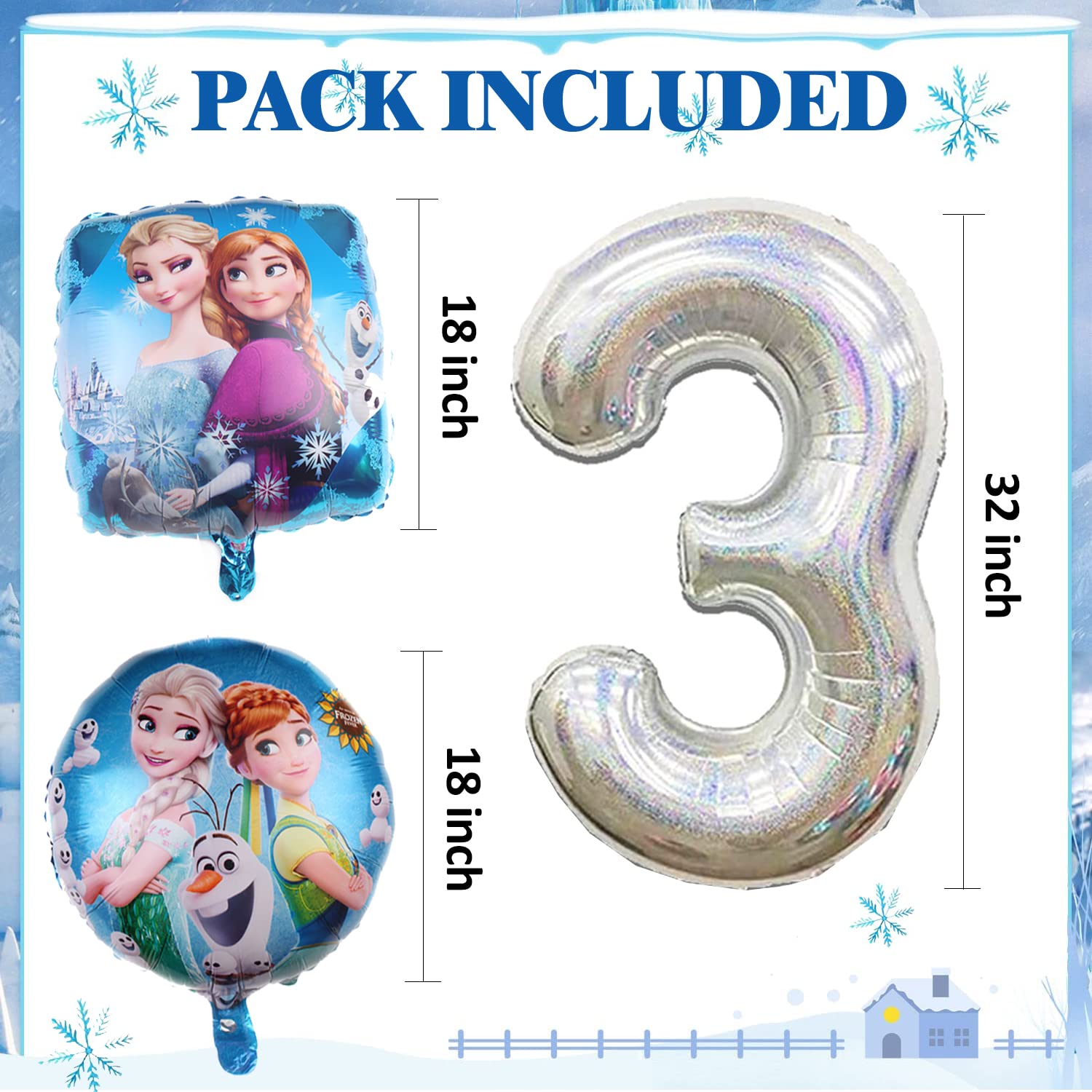 13 PCS Frozen Birthday Party Decorations-Snowman Birthday Party Balloons, Frozen Themed Birthday Party Foil Balloons for Children 3rd Birthday Party