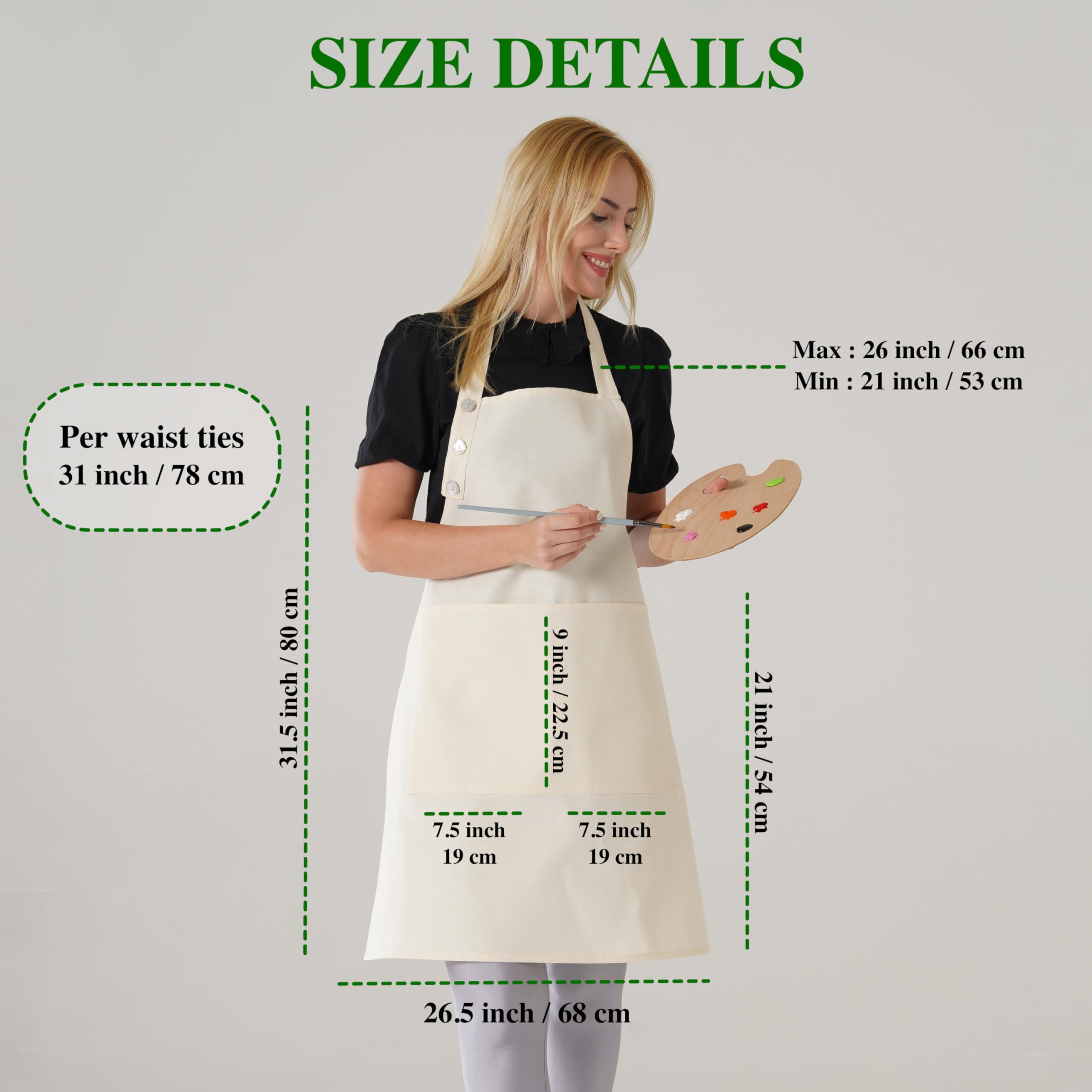 TOSHE Kitchen Apron Waterdrop Resistant Cotton Apron with adjustable Aprons for Women with Pockets 10 Color option Cooking White Apron(White)