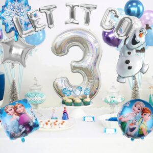 13 PCS Frozen Birthday Party Decorations-Snowman Birthday Party Balloons, Frozen Themed Birthday Party Foil Balloons for Children 3rd Birthday Party