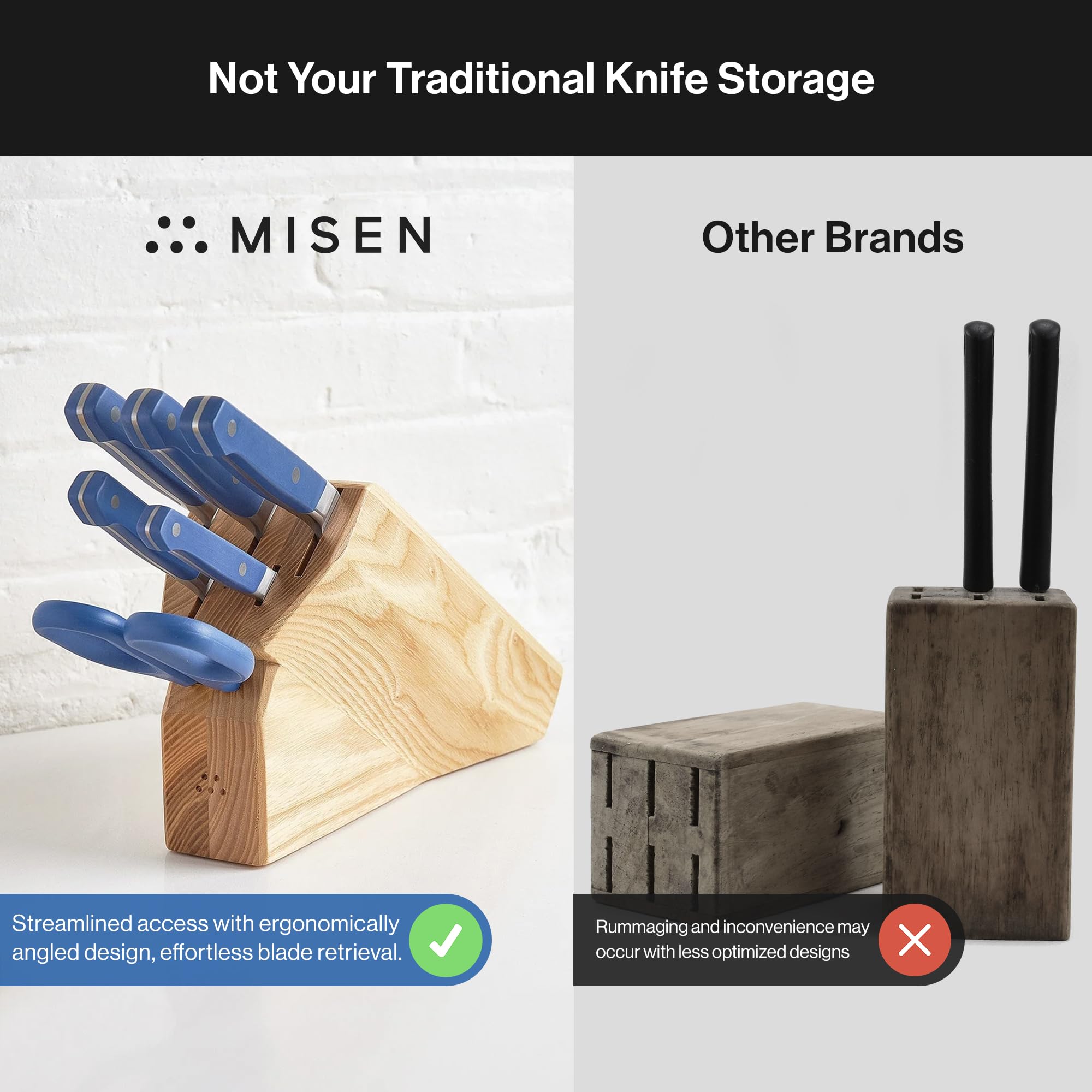 Misen Knife Storage Block Ash, Low Profile, Easy Retrieval, Premium Wood Construction, Stylish and Functional, Durable and Safe