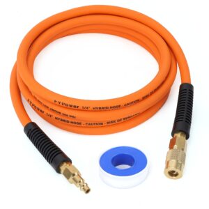 fypower air compressor whip hose 1/4 inch x 10 feet lead in hybrid hose with fittings, flexible and kink resistant, 1/4" industrial quick coupler and plug kit