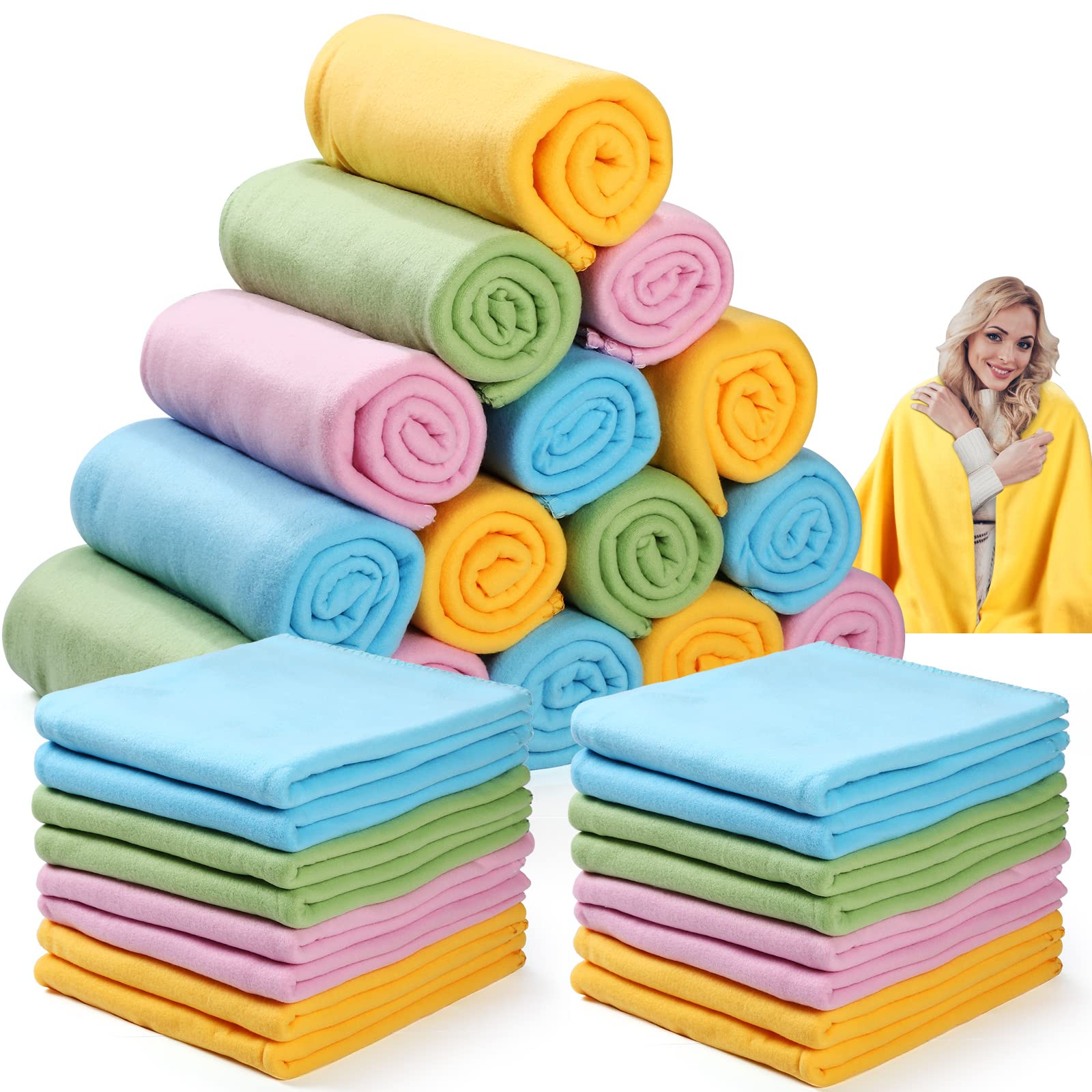 32 Pcs Fleece Throw Blanket Bulk 60x50 in Doube Sided Fleece Blankets Bulk Soft Cozy Blankets for Car Travel Camping Couch Bed Office Wedding Gifts Suitable for Seasons Indoor Outdoor