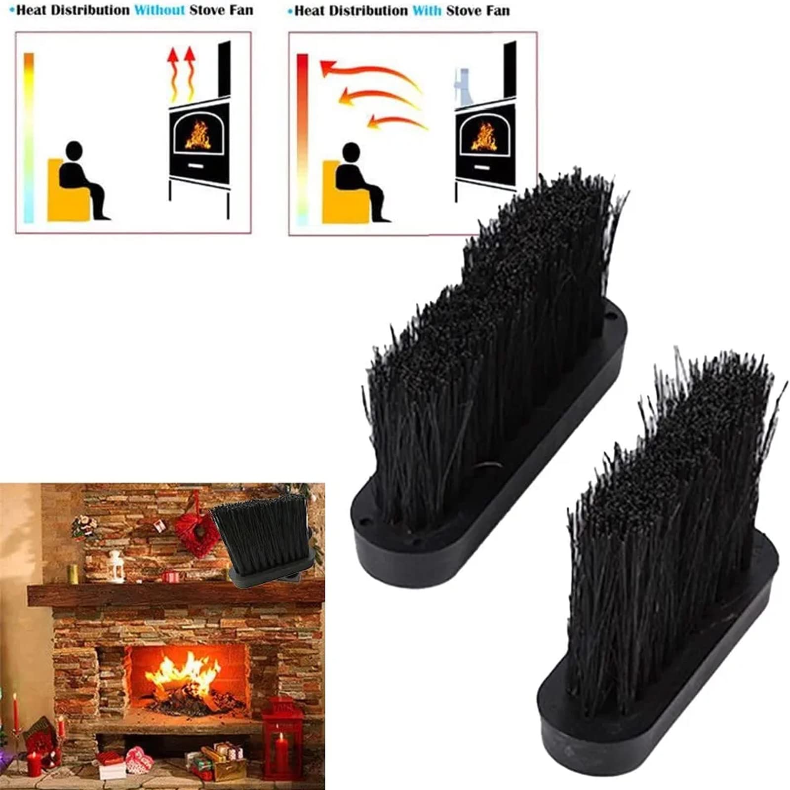 2Pcs Hearth Brush Oblong Replacement Spare Head Refill Companion Sets for Fireplace Fire Pit, Wood Burning Stove