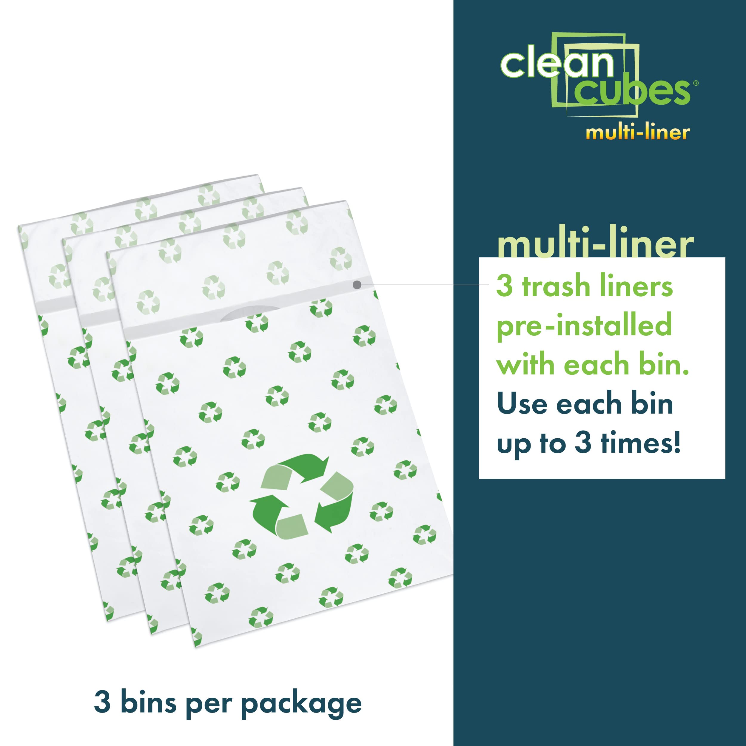 Clean Cubes 30 Gallon Multi-Liner Disposable Trash Cans (3-Pack). Reusable Garbage and Recycling Bins for Parties, Events, and More (Recycle Pattern - 30” Height x 17” Width x 14” Depth) (Recycle)