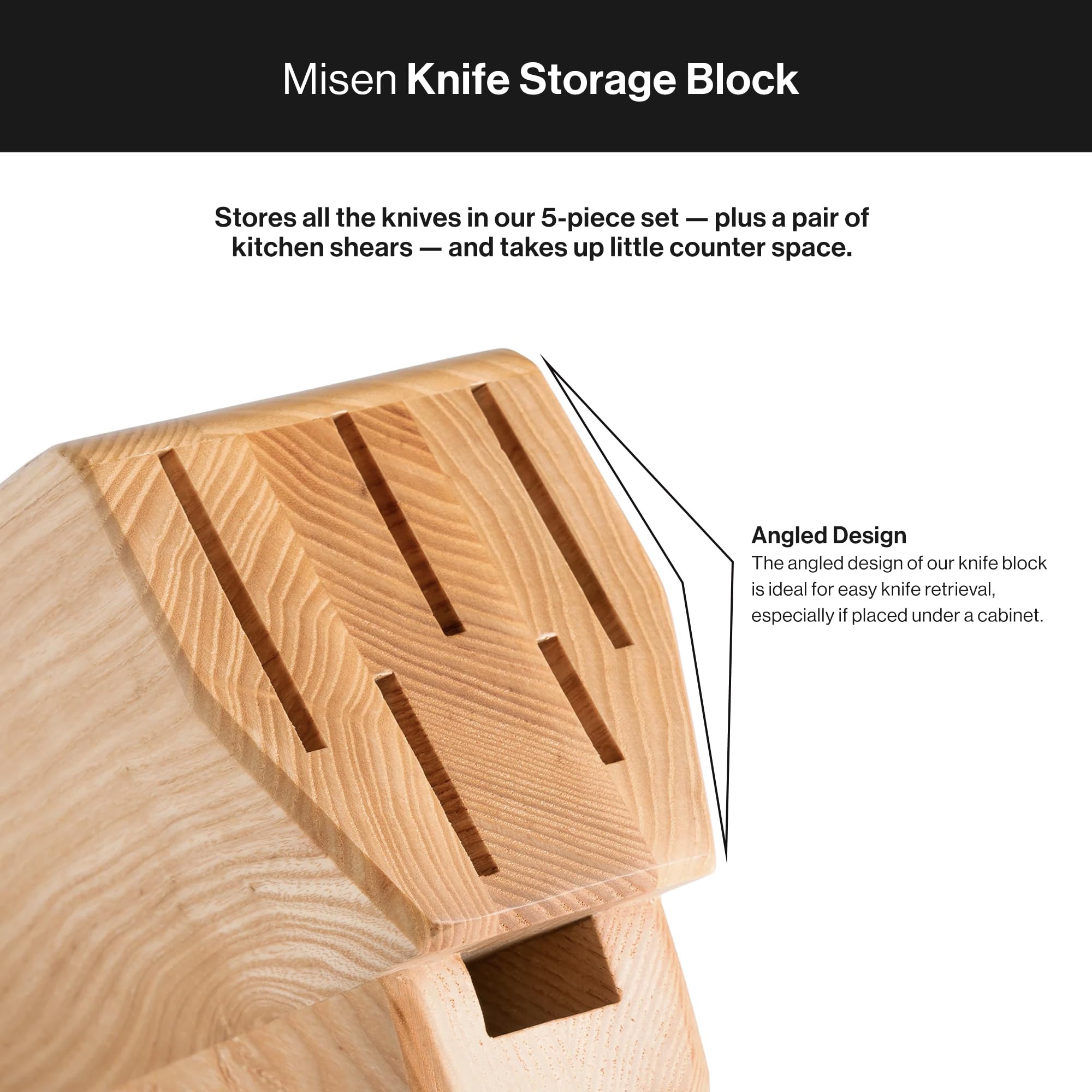 Misen Knife Storage Block Ash, Low Profile, Easy Retrieval, Premium Wood Construction, Stylish and Functional, Durable and Safe