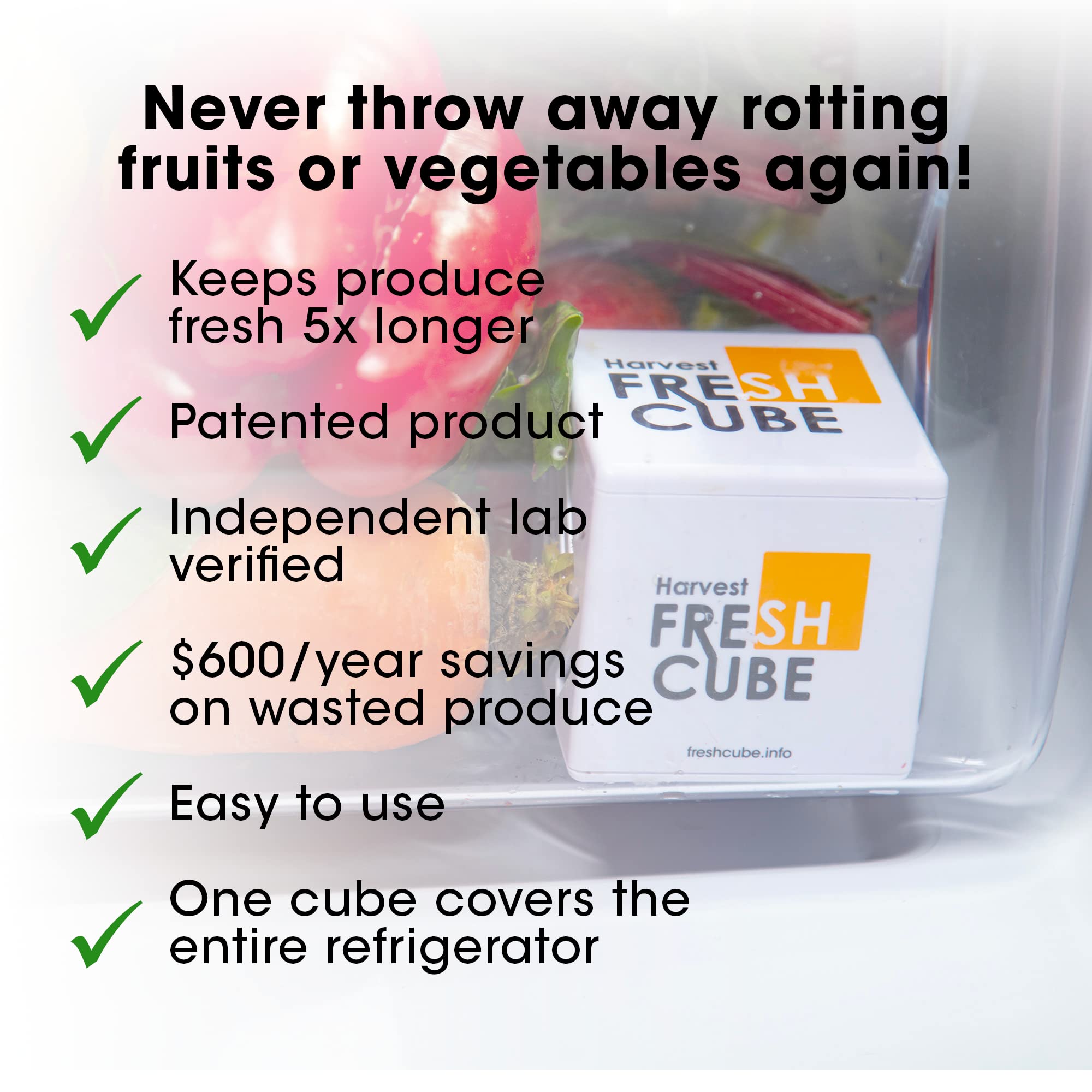 Harvest Fresh Cube Produce Saver | Extend produce shelf life up to 4 to 6 weeks | Simply unwrap and forget! | Pack of 2 | 180 Day Supply