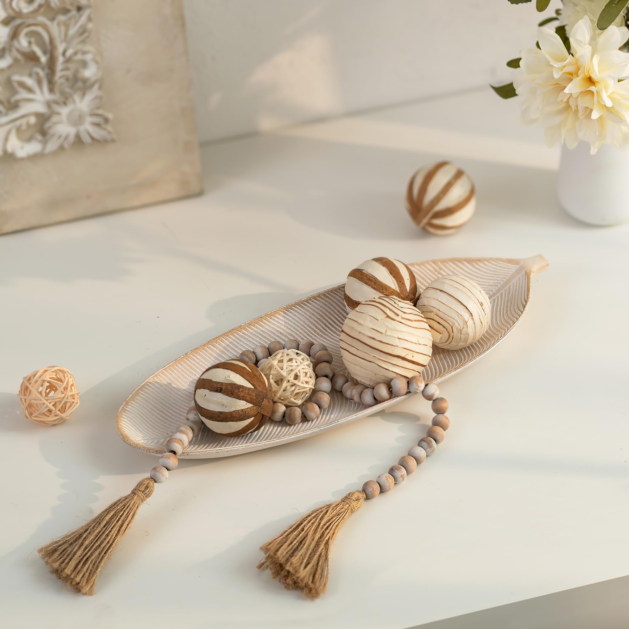 Hanobe Leaf Wooden Decorative Tray: Leaf Shaped Wood Key Tray Decor Leaf Bowl for Crystal Candle