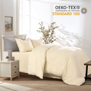 NEXHOME PRO Beige Organic Jersey Knit Cotton Duvet Cover Set - King Cream Yellow 3pcs Bedding Sets Soft Breathable T Shirt Beige Cotton Comforter Cover with Zipper Closure(No Insert Included)