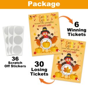 36 Pcs Turkey Scratch Off Card Games for Thanksgiving Party Family Activity - Thankful Raffle Tickets