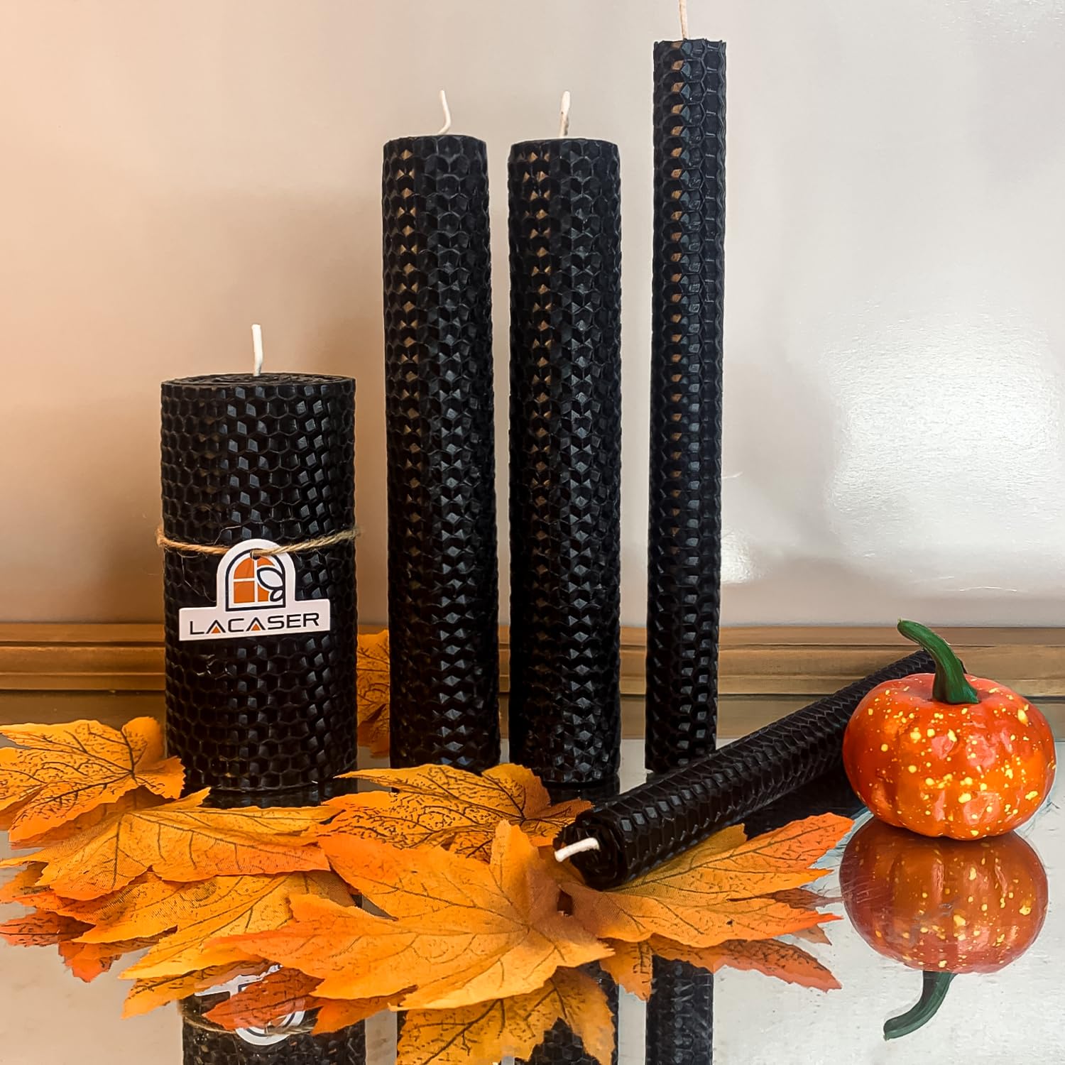 Lacaser Beeswax Black Taper Candles Set of 14 pcs, 9" Long Black Candlesticks, Smokeless & Unscented, Burning Time 4 Hours