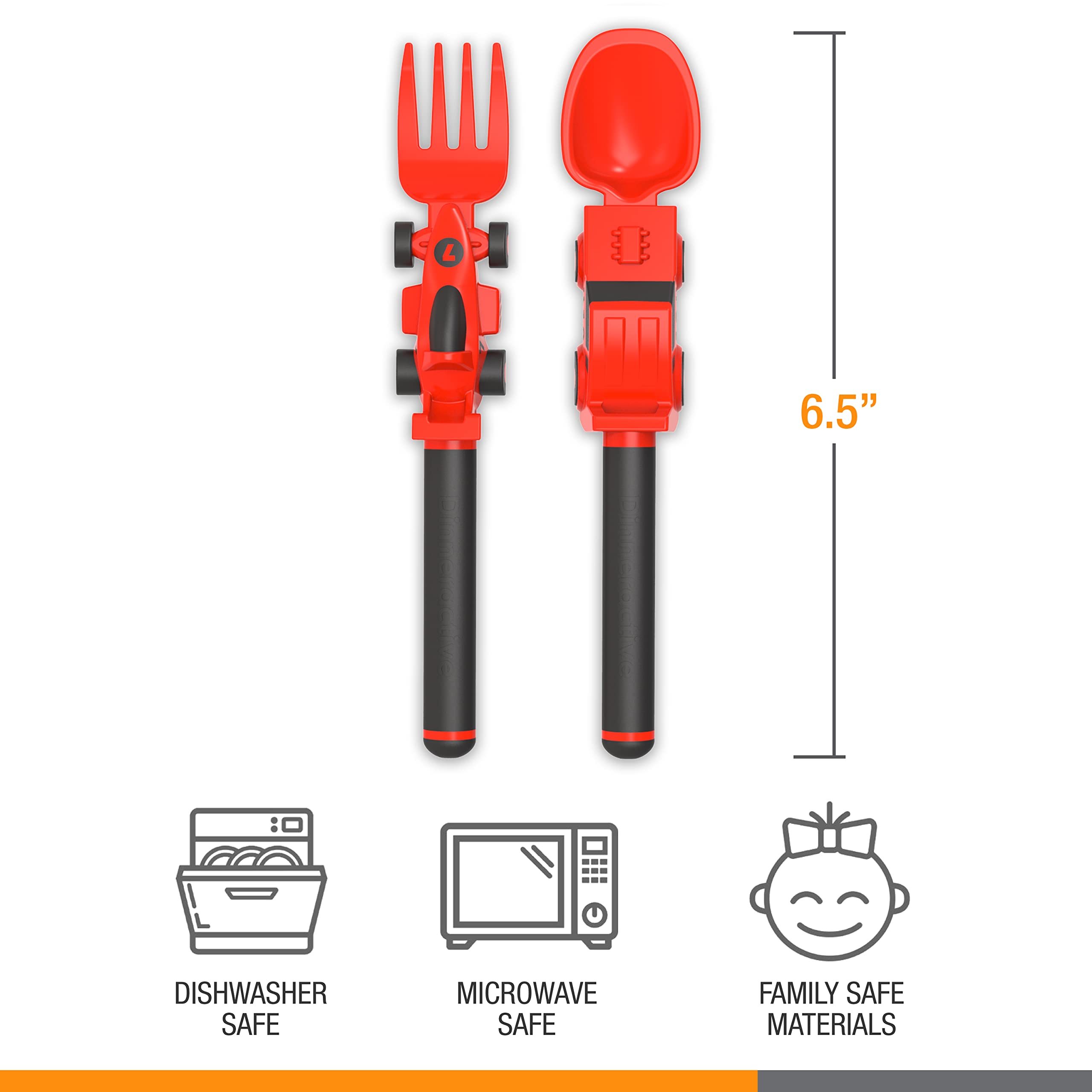 Dinneractive Utensil Set for Kids – Red Race Car Themed Fork and Spoon for Toddlers and Young Children – 2-Piece Set