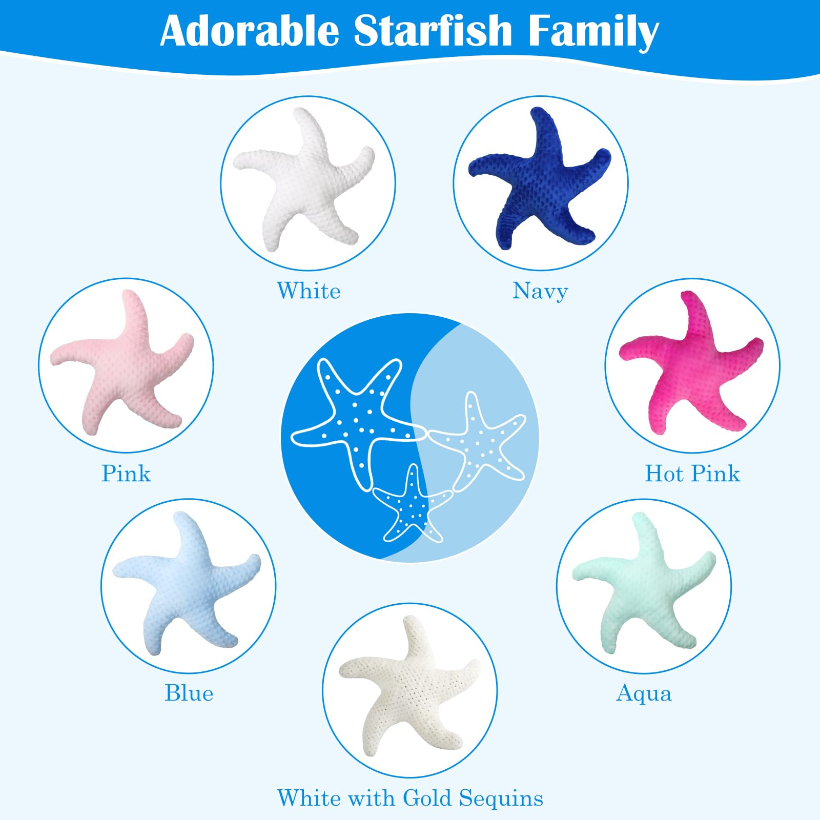 Marble Empire Starfish Pillow Shaped Beach Decorative Throw Pillows Cute Coastal Stuffed Animal Plush Soft Ocean Bedding for Bedroom(Blue)