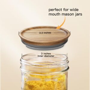 6-Pack Wide Mouth Wooden Mason Jar Lids for Ball/Mason Jars, Reusable Acacia Wood Mason Jar Lids with Airtight Silicone Seal Perfect for Dry Food Storage (Brown)