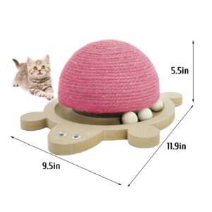 Fhiny Cats Scratching Ball, Natural Sisal Scratching Toy with Roller Track Toys and Wooden Base Kitten Turtle Shape Scratch Post for Indoor Cats Interactive Training Exercise Scratcher for Small Pets