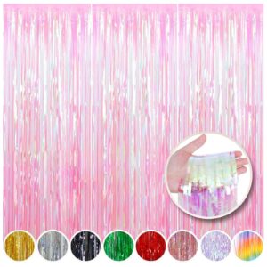 AIM & GGKK 3 Pack Neon Clear Fringe Curtains 3.28 Ft X 6.56 Ft Neon Clear Foil Backdrop Tinsel Curtains Neon Clear Metalic Door Streamer Photo Booth Wedding Graduations Birthday Event Party Supplie