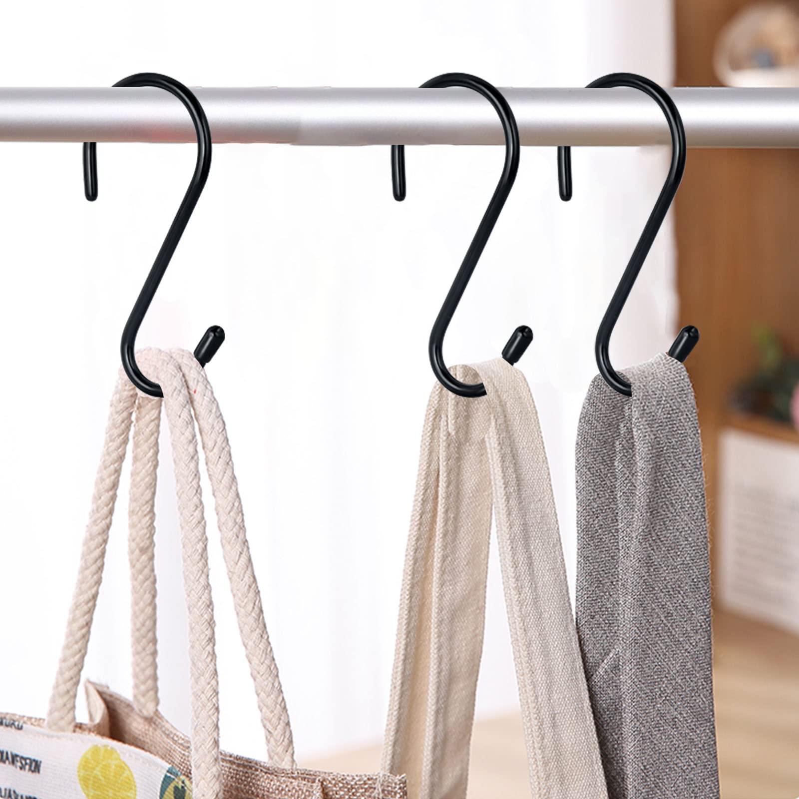 12 Pack 4-1/2 Inch S Hooks for Hanging, Large Vinyl Coated Closet Hooks Non Slip Heavy Duty S Hanging Hooks, Steel Metal Black Rubber Coated S Hook for Hanging Jeans Plants Clothes Pot Pan Cups Towel