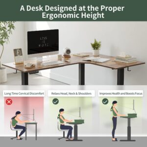 FEZIBO 75 Inches, Supports Over 300lbs, Large L Shaped Standing Desk, Electric Height Adjustable L Shaped Desk, Suitable for Home Office, Rustic Brown Top/Black Frame