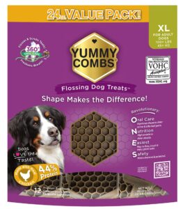 yummy combs - dog dental treats | removes tartar - vet vohc approved | a yummy treat for teeth cleaning - chicken protein | for extra large dogs (24oz, 12 count)