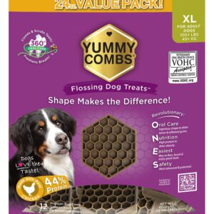 Yummy Combs - Dog Dental Treats | Removes Tartar - Vet VOHC Approved | A Yummy Treat for Teeth Cleaning - Chicken Protein | for Extra Large Dogs (24oz, 12 Count)