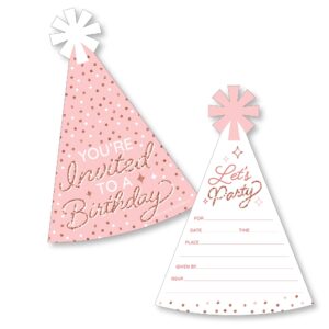 big dot of happiness pink rose gold birthday - shaped fill-in invitations - happy birthday party invitation cards with envelopes - set of 12