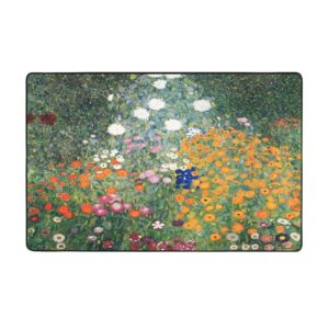 Area Rug Garden by Gustav Klimt Art Paintings Washable Microfiber Non-Slip Floor Mat Carpet, 60 x 39 Inches