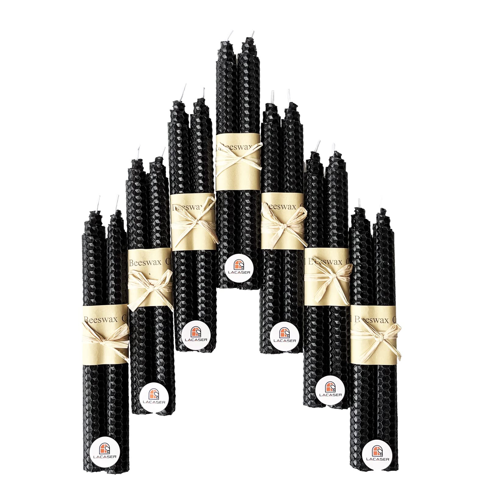 Lacaser Beeswax Black Taper Candles Set of 14 pcs, 9" Long Black Candlesticks, Smokeless & Unscented, Burning Time 4 Hours