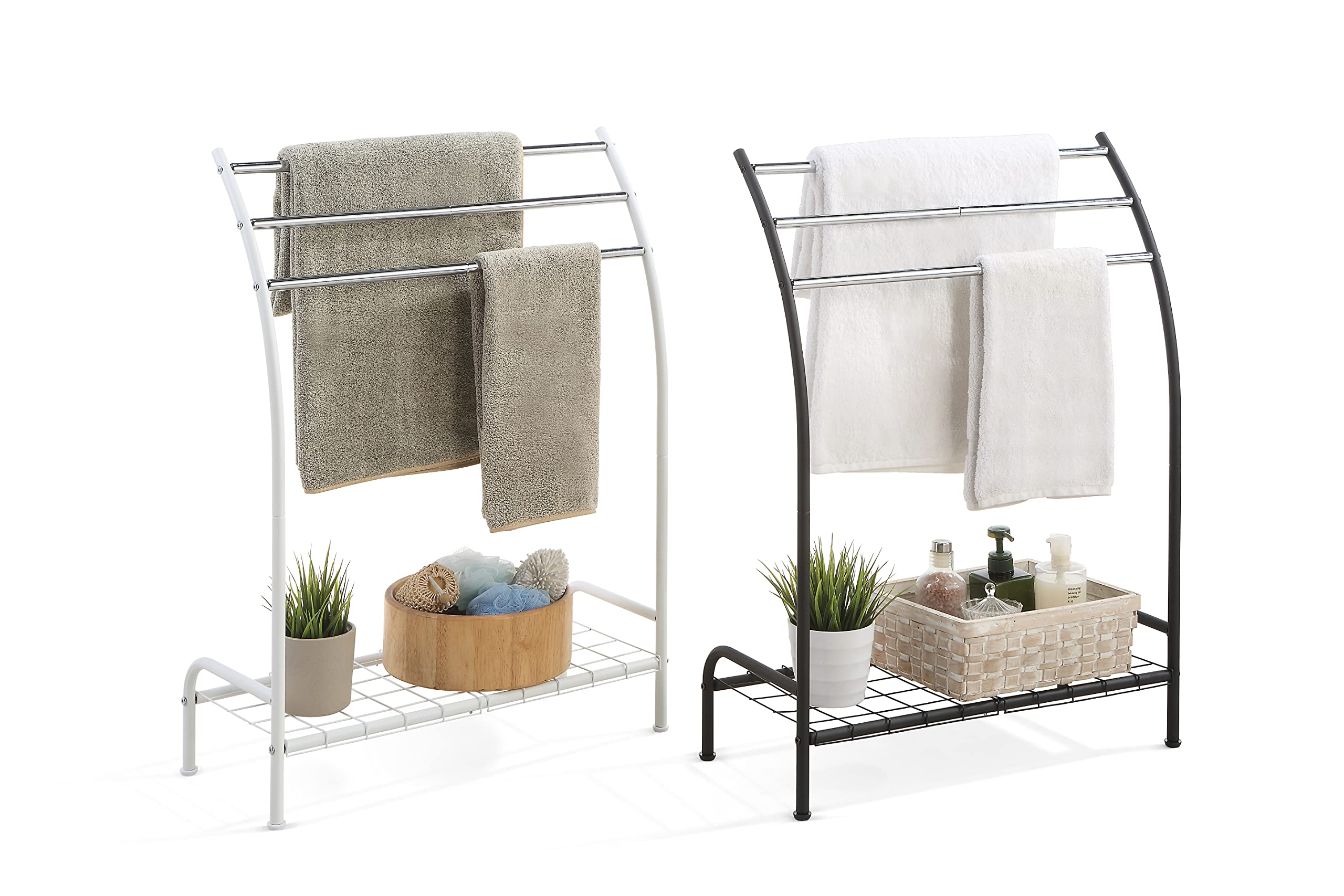 SunnyPoint Freestanding 3 Hanging Bar Towel Rack with Bottom Shelf (WHT)