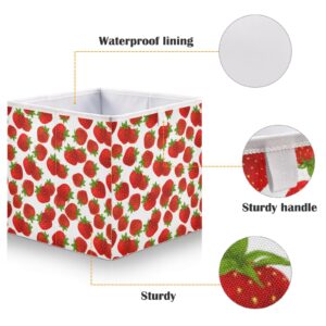 Sletend Cube Storage Bins Strawberry Fruits Collapsible Storage Baskets Foldable Fabric Storage Box for Clothes, Toys 11" x 11" x 11"