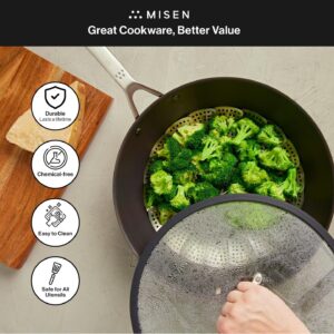 Misen Pre-Seasoned 12" Carbon Steel Wok - Naturally Nonstick - Perfect Size for Any Home Kitchen - Small Flat Bottom - Ergonomic, Stay-Cool Handles - Ready to Use, Compatible with All Cooktops