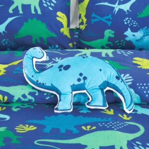 Blue Dinosaurs Print Comforter Set for Boys Girls teen, Twin size bedding for kids bedroom include comforter fitted sheet pillow sham and Dinosaur Pillow (Blue Dinosaurs, Twin)