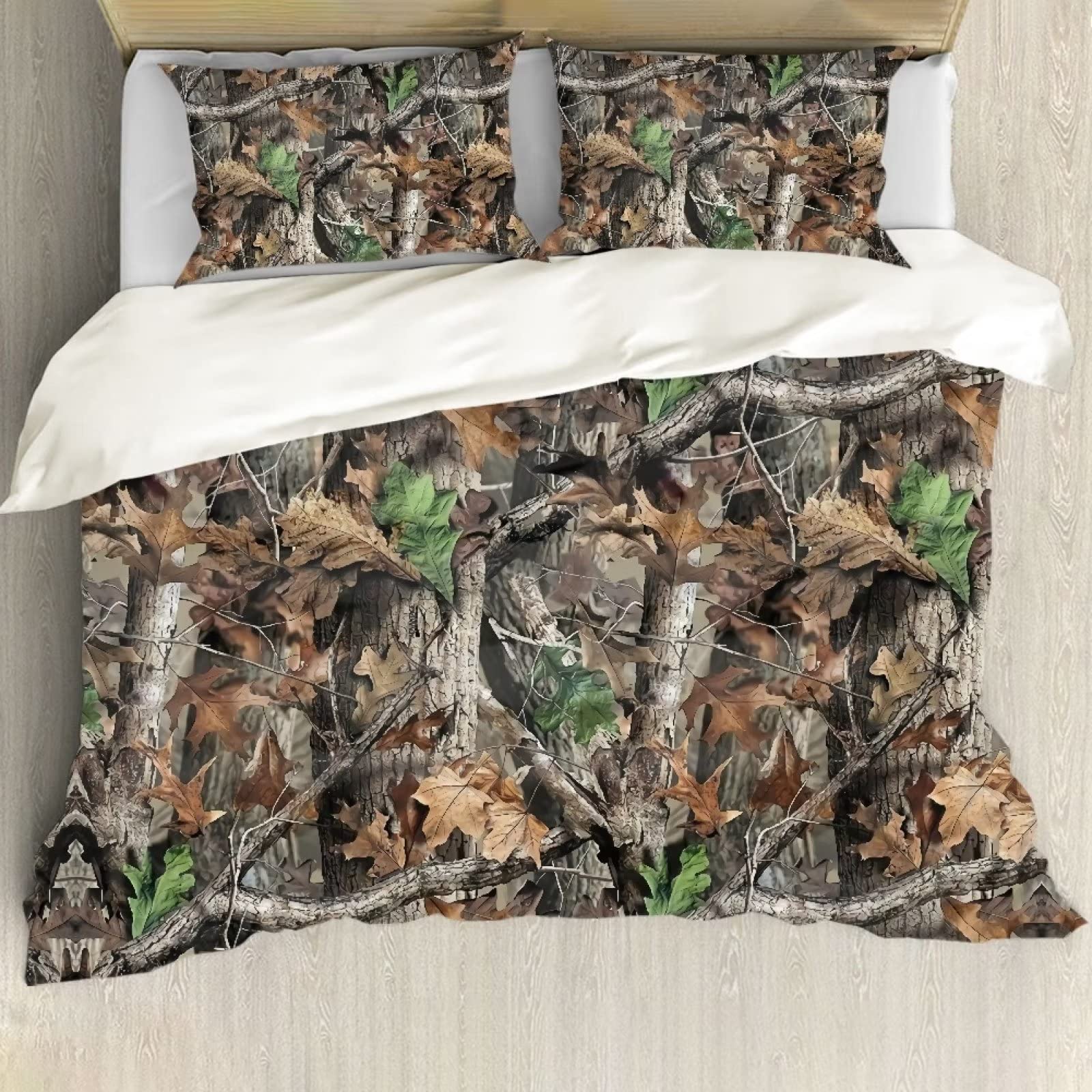 ZFRXIGN Camo Duvet Covers Comforter Cover for Men Boys All Season Down Alternative Quilted Bedspread Case with Corner Tabs Hunting Forest Tree Pillow Cases, Full/Queen- 88" X 88"(224cm X 224cm)