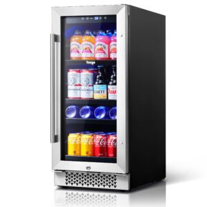 yeego beverage refrigerator, 15 inch beverage fridge, 80 cans beer fridge with advanced cooling system(34-54°f), built-in or freestanding for drink soda wine water, quiet operation