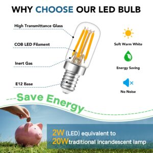 Hcnew E12 LED Candelabra Light Bulbs, 40W Equivalent Mini T20 Chandelier Bulbs, Warm White 2200K Dimmable Range Hood Bulbs Bedside Lamps, 350LM, 2 Pack