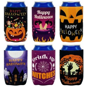 12PCS Halloween Can Coolers Sleeves –Trick or Treat Clover Beer Beverage Party Supplies Decorations Favors