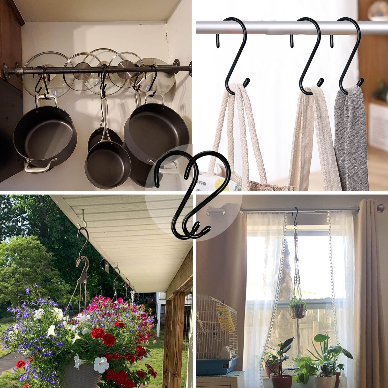 12 Pack 4-1/2 Inch S Hooks for Hanging, Large Vinyl Coated Closet Hooks Non Slip Heavy Duty S Hanging Hooks, Steel Metal Black Rubber Coated S Hook for Hanging Jeans Plants Clothes Pot Pan Cups Towel