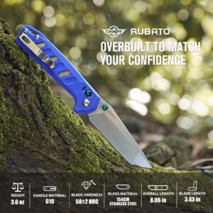 OKNIFE Rubato Pocket Knife, Tanto Style EDC Folding Knife with 154CM Stainless Blade and G10 Handle for Camping Indoor and Outdoor Activities (Blue)