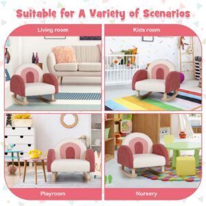 Costzon Kids Sofa, Red, Rocking Chair with Solid Wood Frames, Plush Fabric, Anti-Tip Design for Kids Room, Nursery, Playroom, Preschool, Birthday Gift for Boys Girls, Toddler Furniture Armchair