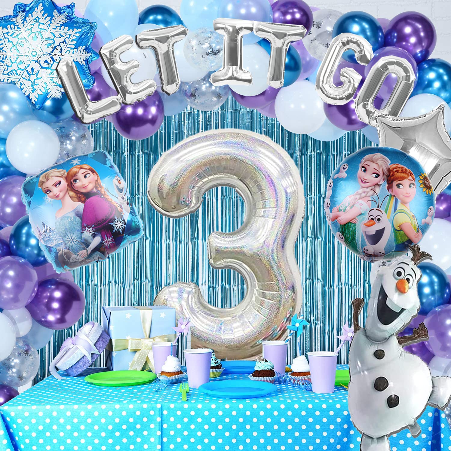 13 PCS Frozen Birthday Party Decorations-Snowman Birthday Party Balloons, Frozen Themed Birthday Party Foil Balloons for Children 3rd Birthday Party