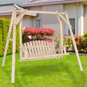 VINGLI Heavy Duty 880 LBS Wooden Patio Porch Swing with A-Frame Stand, Hanging Swing Bench Chair with Frame for Outside, Yard, Garden (Natural)