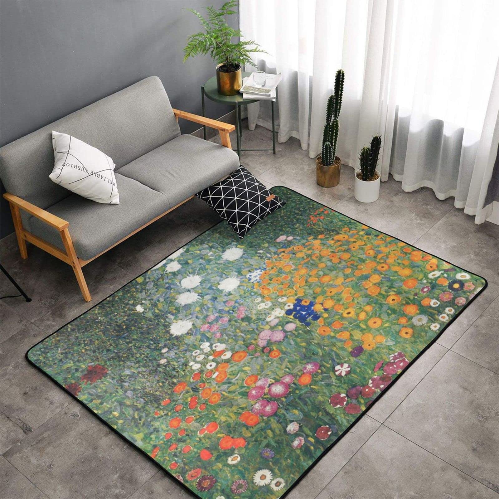 Area Rug Garden by Gustav Klimt Art Paintings Washable Microfiber Non-Slip Floor Mat Carpet, 60 x 39 Inches