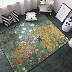 Area Rug Garden by Gustav Klimt Art Paintings Washable Microfiber Non-Slip Floor Mat Carpet, 60 x 39 Inches