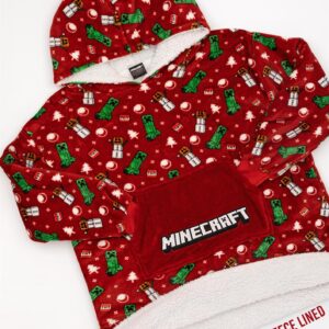 Minecraft Christmas Xmas Vuddie Oversized Blanket Hoodie Kids Boys Girls Red Fleece