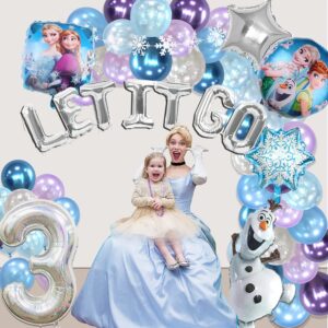 13 PCS Frozen Birthday Party Decorations-Snowman Birthday Party Balloons, Frozen Themed Birthday Party Foil Balloons for Children 3rd Birthday Party