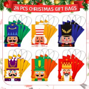 24 Pcs Nutcracker Christmas Gift Bags Bulk Kraft Paper Christmas Goody Bags Medium Size Christmas Holiday Gifts Treat Bags with Handles for Cookie Candy Xmas Party Favors Supplies, 8.3 x 6 x 3.1 Inch