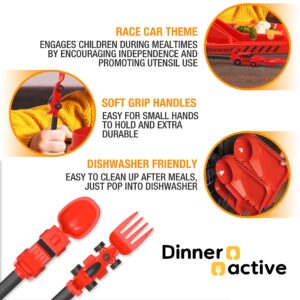 Dinneractive Utensil Set for Kids – Red Race Car Themed Fork and Spoon for Toddlers and Young Children – 2-Piece Set