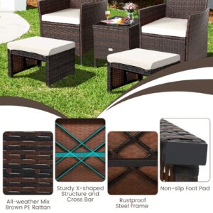 RELAX4LIFE 2-Piece Wicker Outdoor Ottoman, Rattan Footrest Set of 2 with Removable Cushions, 3-in-1 Foot Stool, Side Table & Additional Seating, Outdoor Footstools for Patio Backyard (White)