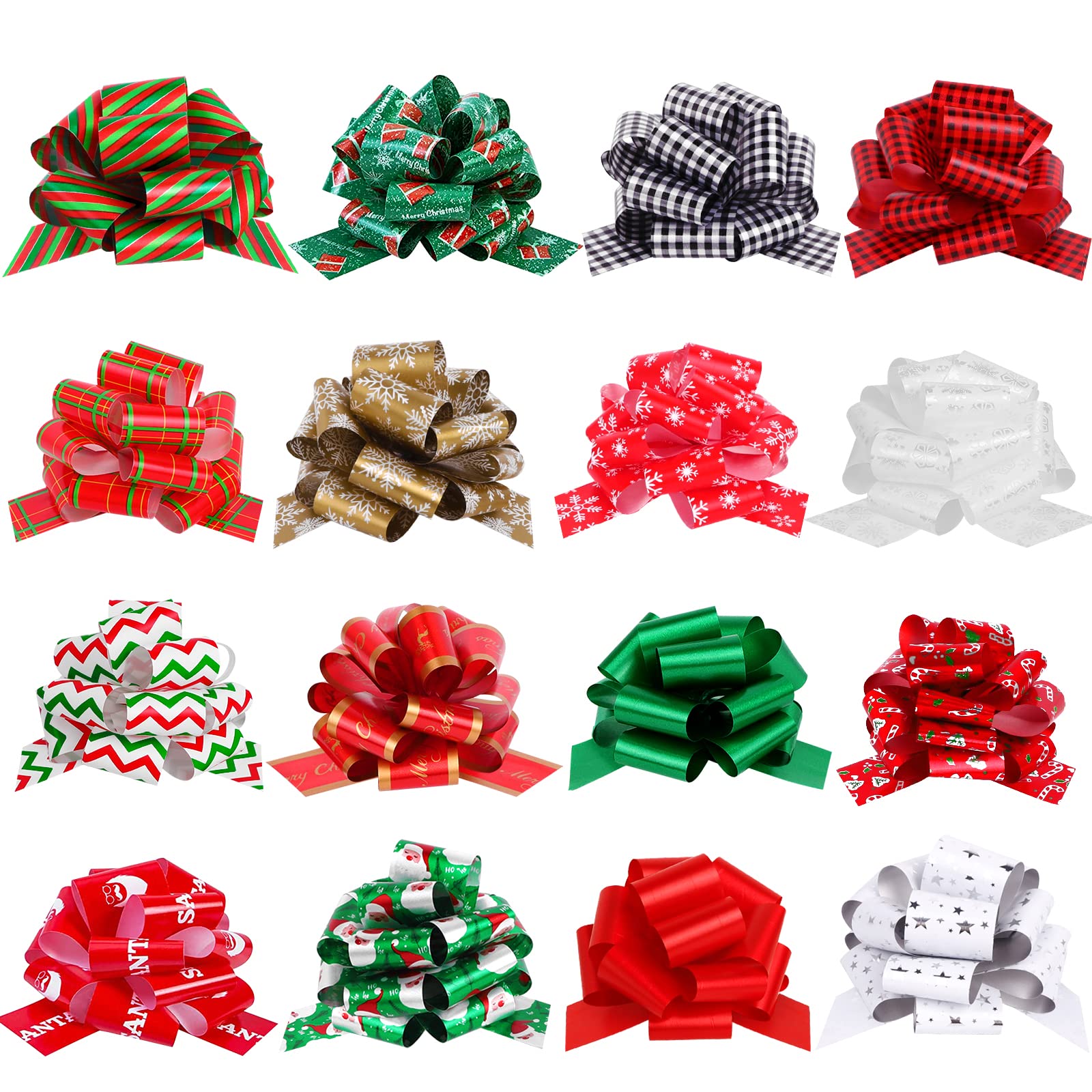 YUJUN 16PCS Christmas Wrap Gifts Pull Bows,Large Ribbon Bows Wrapping Accessory for Xmas Bouquet Basket Bottles Supplies Christmas Wrapping Decoration