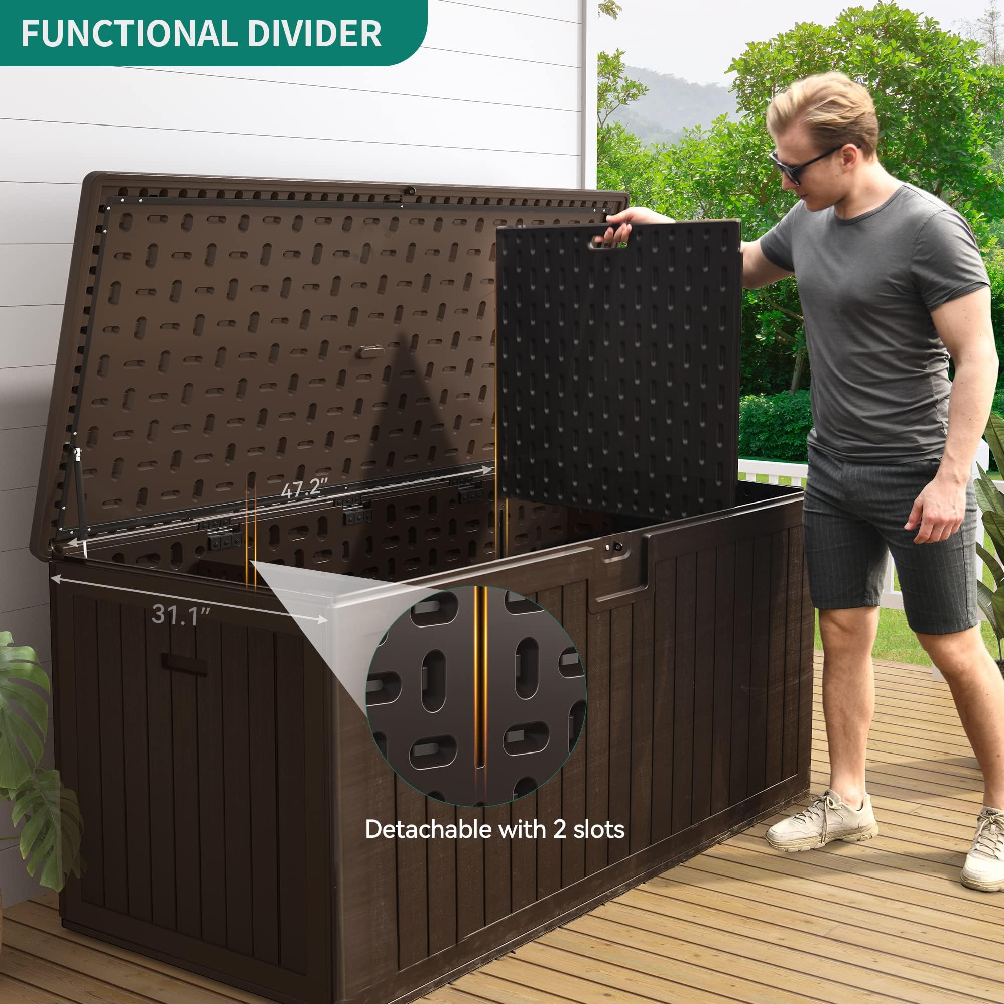 YITAHOME XXL 230 Gallon Large Deck Box,Outdoor Storage for Patio Furniture Cushions,Garden Tools with Flexible Divider, Waterproof,Lockable (Brown)